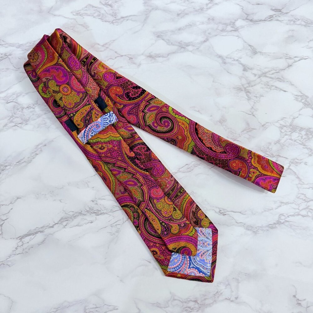 Ted Baker London 100% Silk Paisley Necktie Pink Gold Mustard Made In USA Retro - Picture 5 of 11